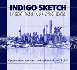PS动作－靛蓝色草图：Indigo Sketch Photoshop Action